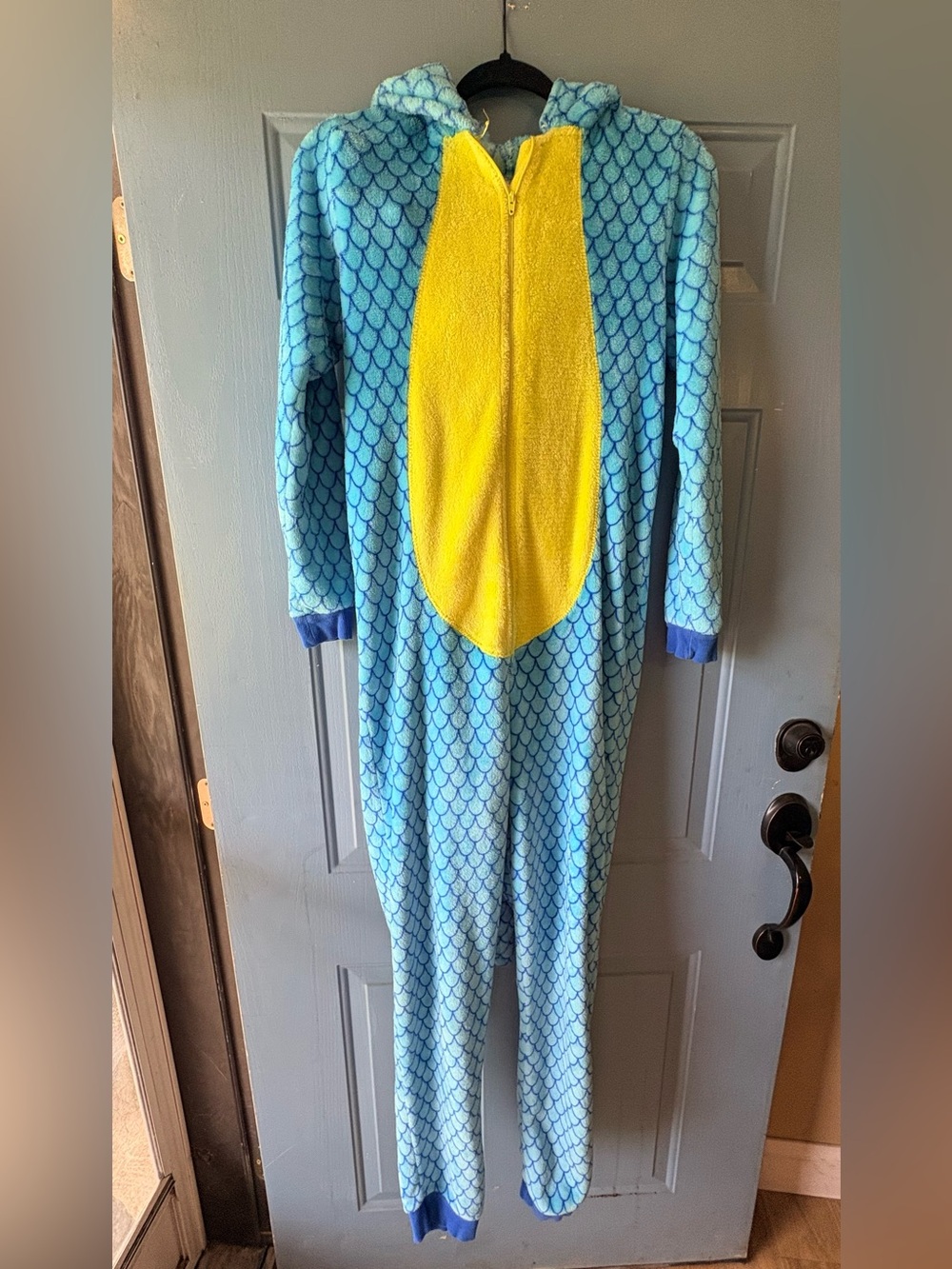 Secret Treasures Blue and Yellow Fleece One Piece with Scale Print